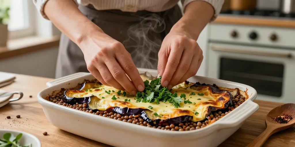 recette moussaka végétarienne lentilles
