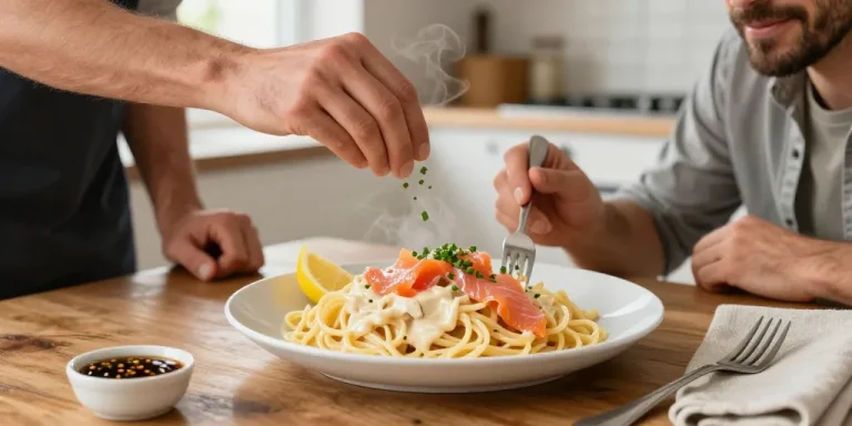 pâtes au saumon fumé échalote