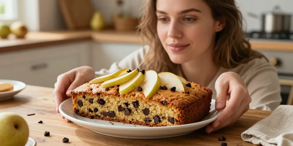 gâteau aux poires et pépites de chocolat